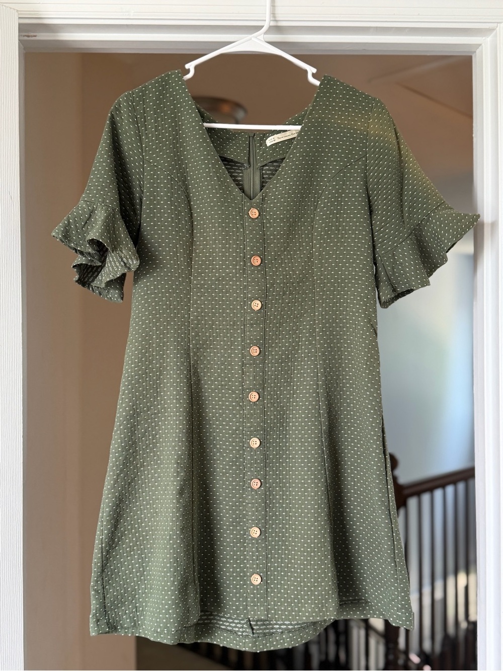 Here Comes the Sun Olive Green 100% Cotton Mini Dress Size 6